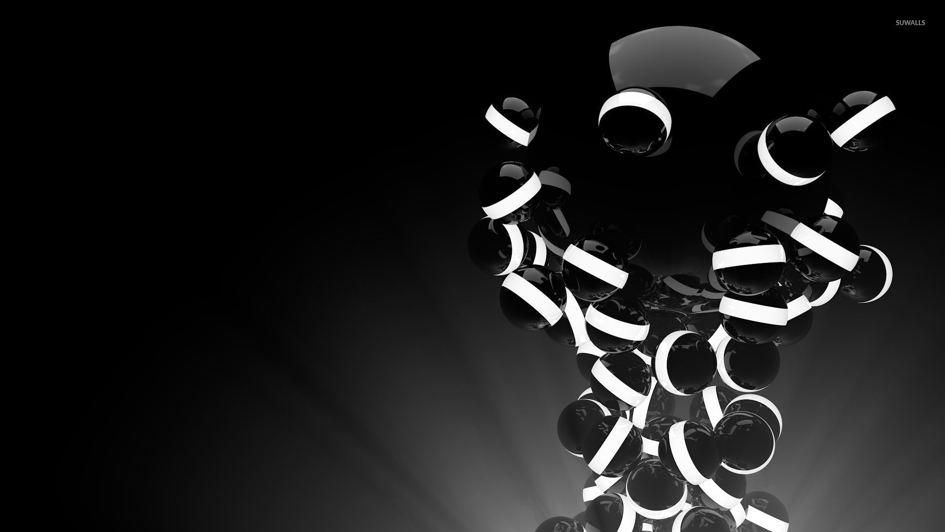 Black And White Orbs Falling Into The Light Wallpaper 3D