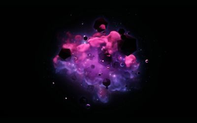 Floating icosahedrons in purple smoke wallpaper