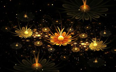 Fractal glowing daisies wallpaper