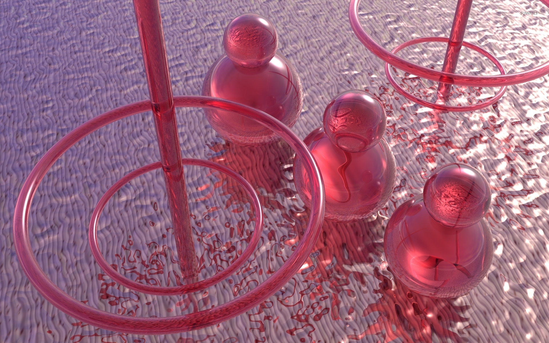 Red Glass Balls And Circles On The Water Wallpaper 3d Wallpapers 517