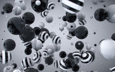 Striped, black and white spheres wallpaper