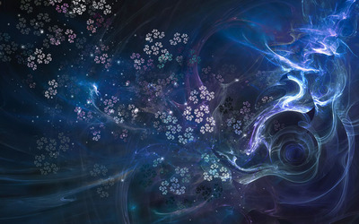 Blue swirls and bright flowers Wallpaper