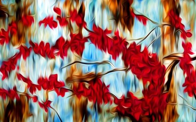 Painted abstract cherry tree wallpaper