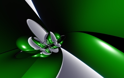 Silver and green metallic shapes wallpaper
