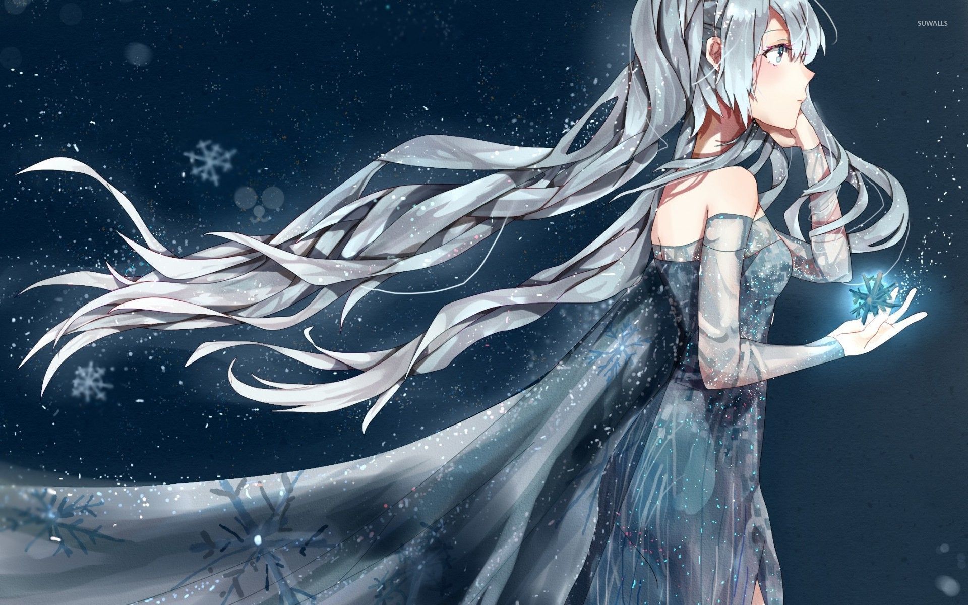 Anime Ice Queen Holding A Magical Snowflake Wallpaper Anime