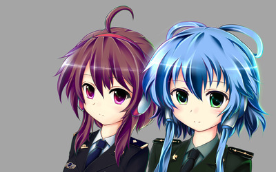 Army girls with purple and blue hair Wallpaper