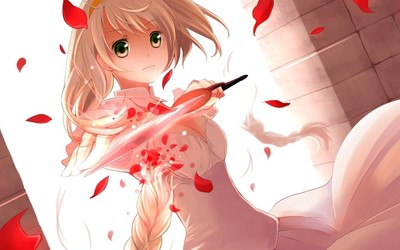 Blonde girl with a knife wallpaper