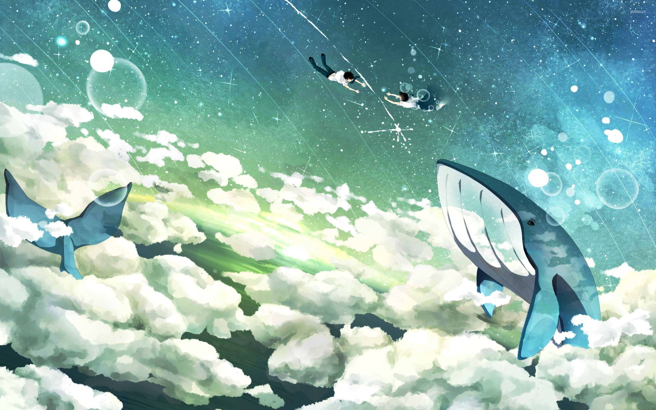 Flying whales and floating couple wallpaper - Anime wallpapers - #30666