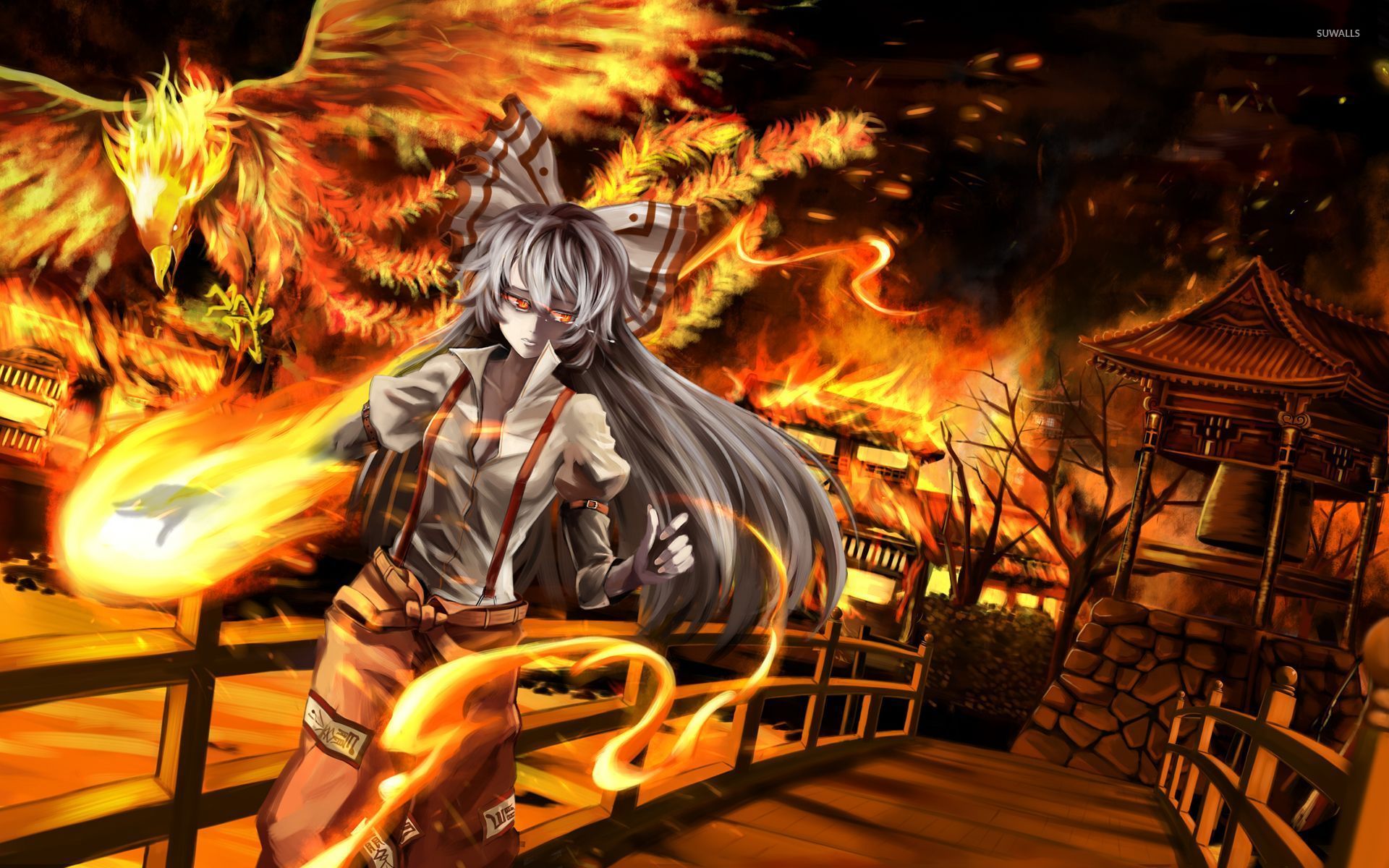 Fujiwara no Mokou in the fire - Touhou Project wallpaper - Anime