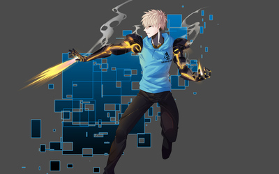 Genos shooting fire in One-Punch Man wallpaper