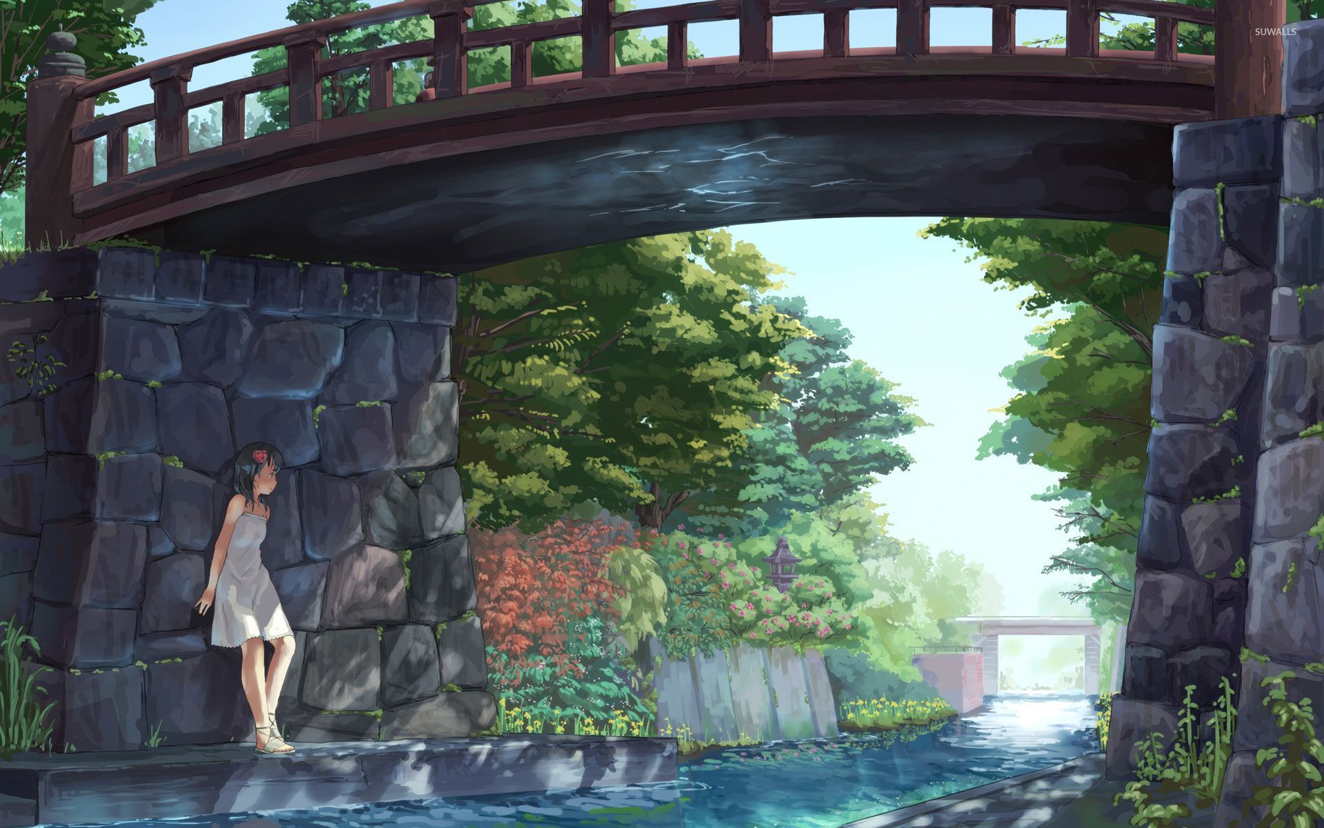 Download Sad Anime Girl On Bridge Wallpaper | Wallpapers.com
