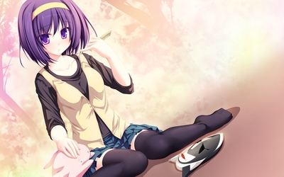 Girl with short purple hair on the ground wallpaper