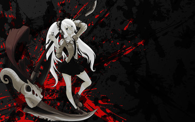 Girl with white hair holding a deadly axe wallpaper