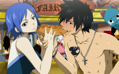 Gray and Juvia sharing a burger - Fairy Tail wallpaper