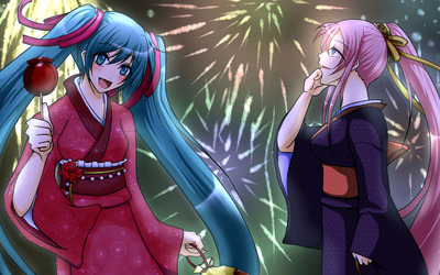 Hatsune Miku and Megurine Luka in Vocaloid Wallpaper