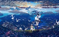Hatsune Miku hiking with her dog wallpaper 2880x1800 jpg