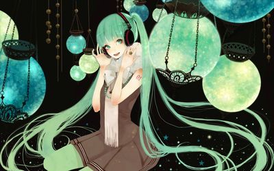 Hatsune Miku surrounded by lamps - Vocaloid Wallpaper