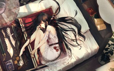 Katana girl in bed Wallpaper