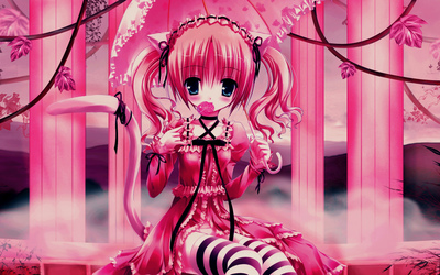 Maiden with pink hair having a lollipop wallpaper
