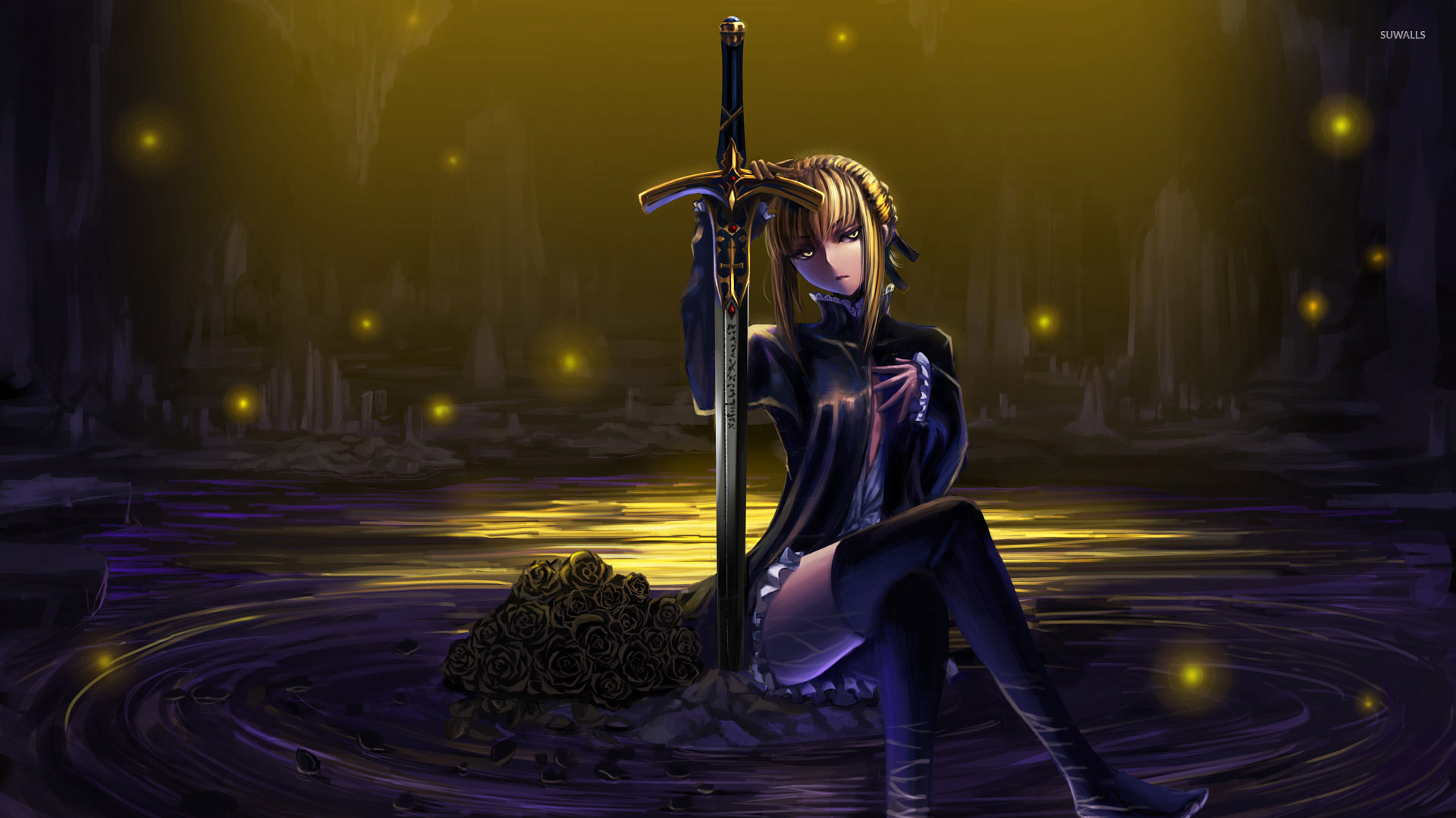 Saber On A Rock Fatestay Night Wallpaper Anime Wallpapers 51059