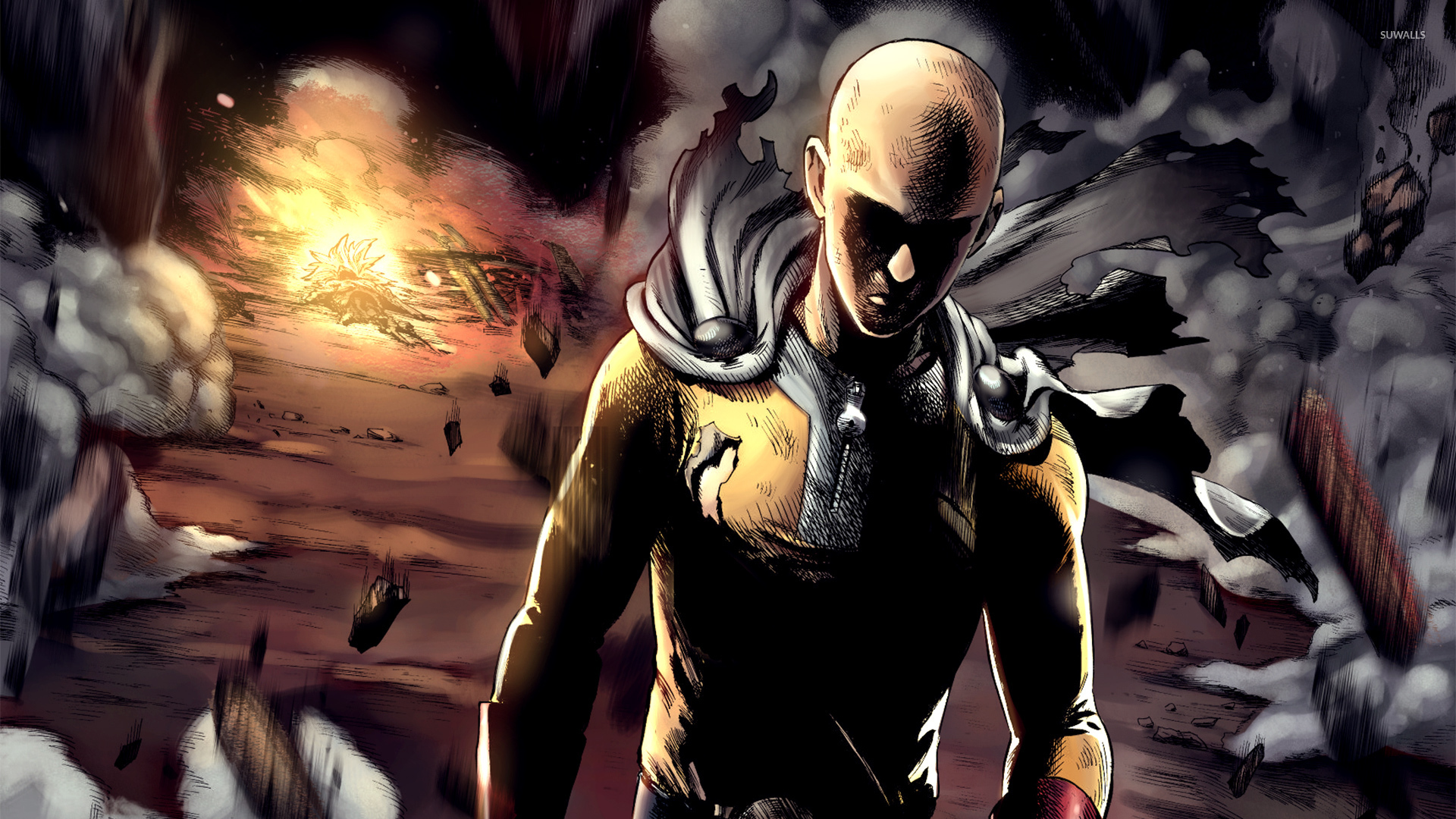 Saitama in an explosion - One-Punch Man wallpaper - Anime wallpapers