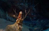 Santa girl and a reindeer watching the night sky wallpaper 1920x1200 jpg