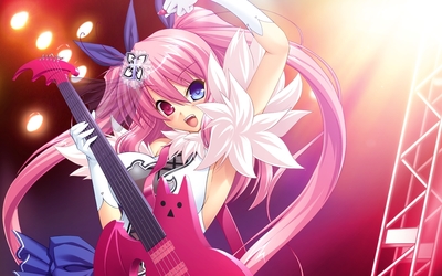 Vampire with pink hair playing the guitar wallpaper