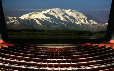 Snowy mountain on the theater screen Wallpaper