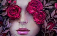 Woman hiding behind pink roses wallpaper 1920x1080 jpg