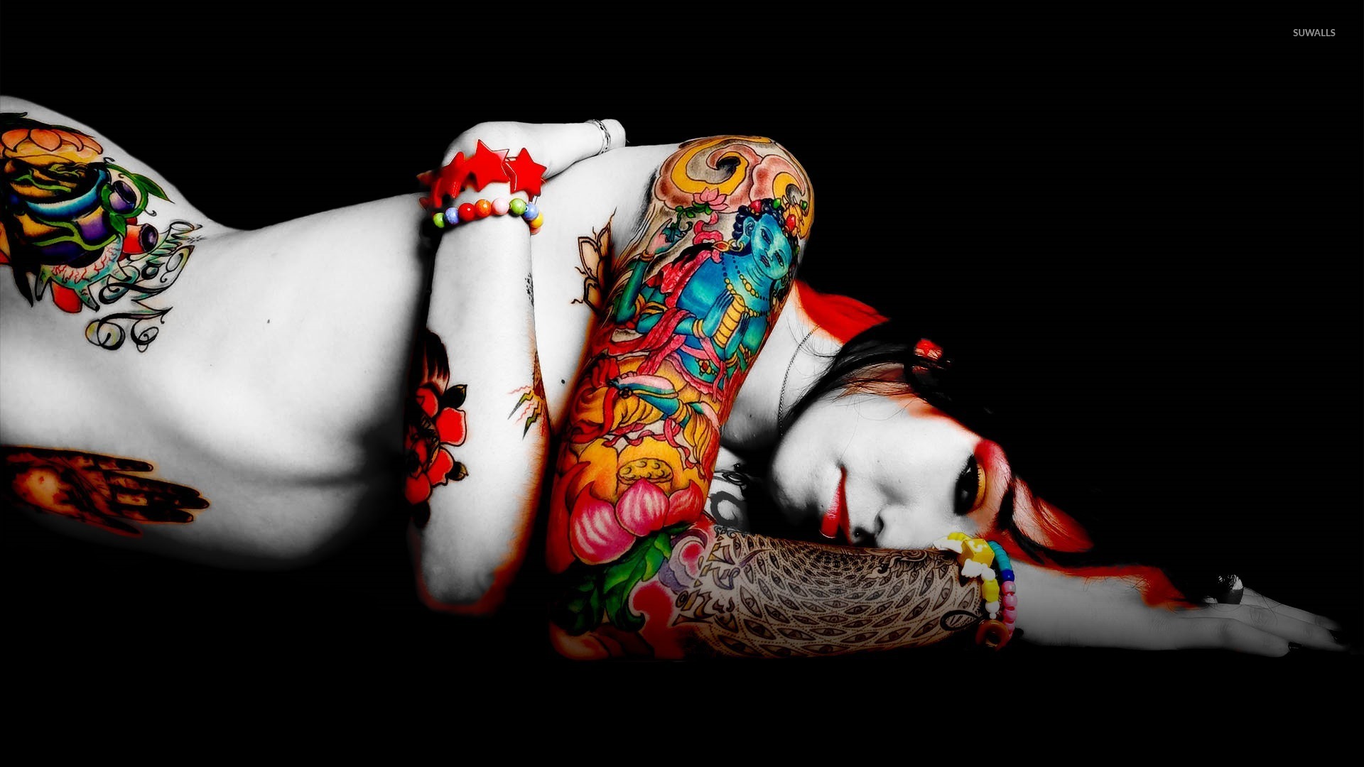 Woman with colorful tattoos  wallpaper  Artistic 