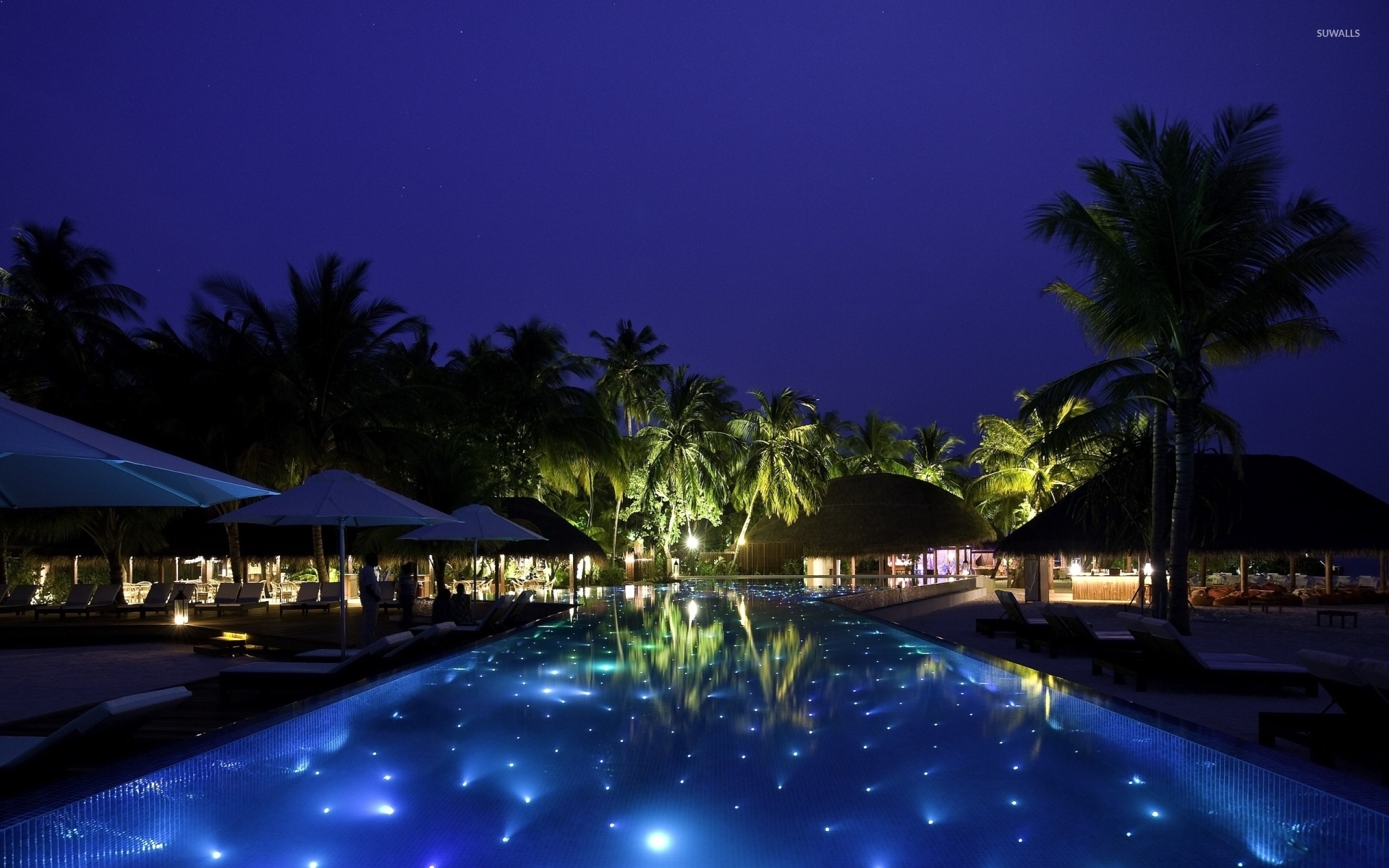 Beautiful Night In A Maldives Resort Wallpaper Beach Wallpapers 48593