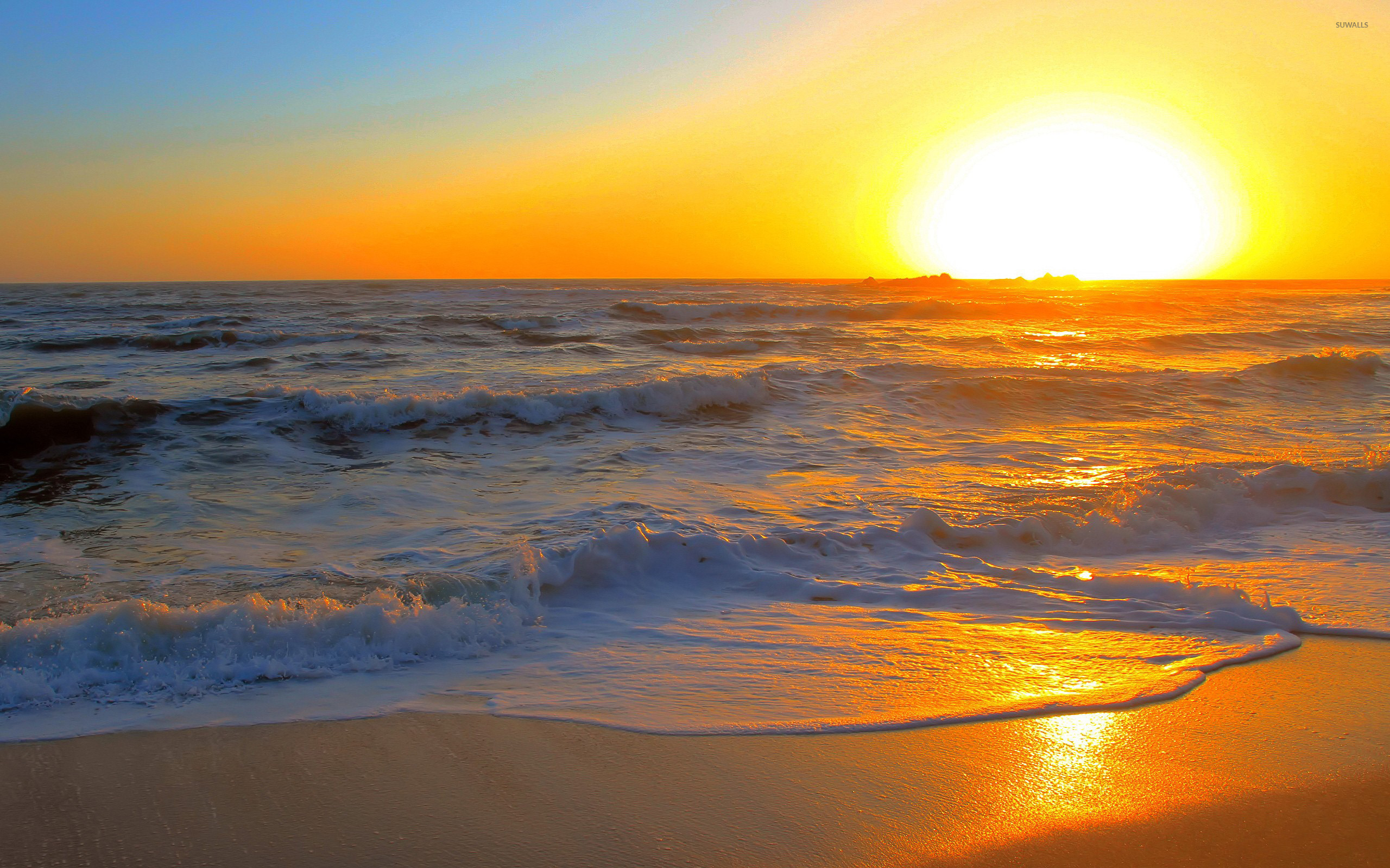 Golden Sunset Over The Waves Wallpaper Beach Wallpapers