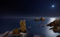 Ocean rocks rising to the moonlight wallpaper 1920x1200 jpg