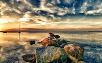 Sunset above the rocky beach wallpaper 2560x1600 jpg