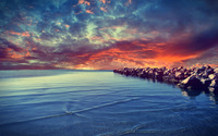 Sunset over the rocky beach wallpaper 2560x1440 jpg