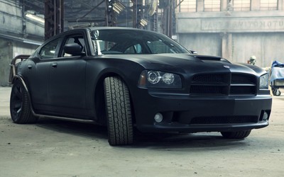 Black 2006 Dodge Charger front view wallpaper