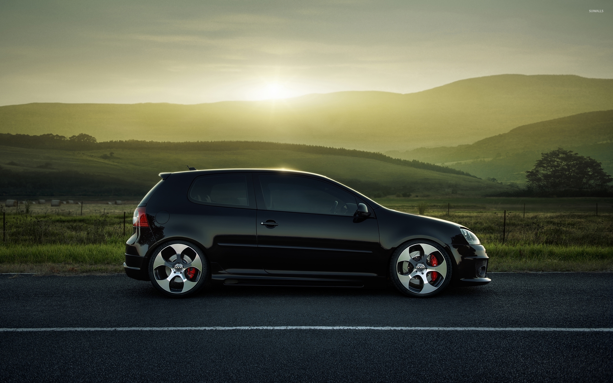 Black Volkswagen Golf Mk5 on the road side view wallpaper - Car ...