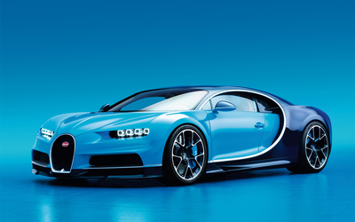 Front side view of a blue Bugatti Chiron wallpaper