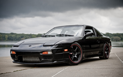 Front side view of a black Nissan 240SX wallpaper