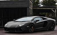 Parcked black Lamborghini Aventador front side view wallpaper 2560x1600 jpg