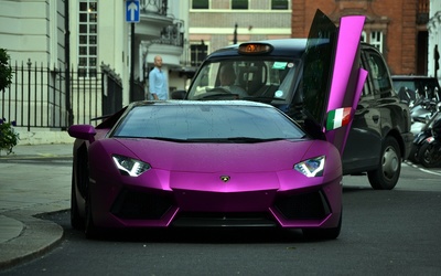Purple Lamborghini Aventador front view wallpaper