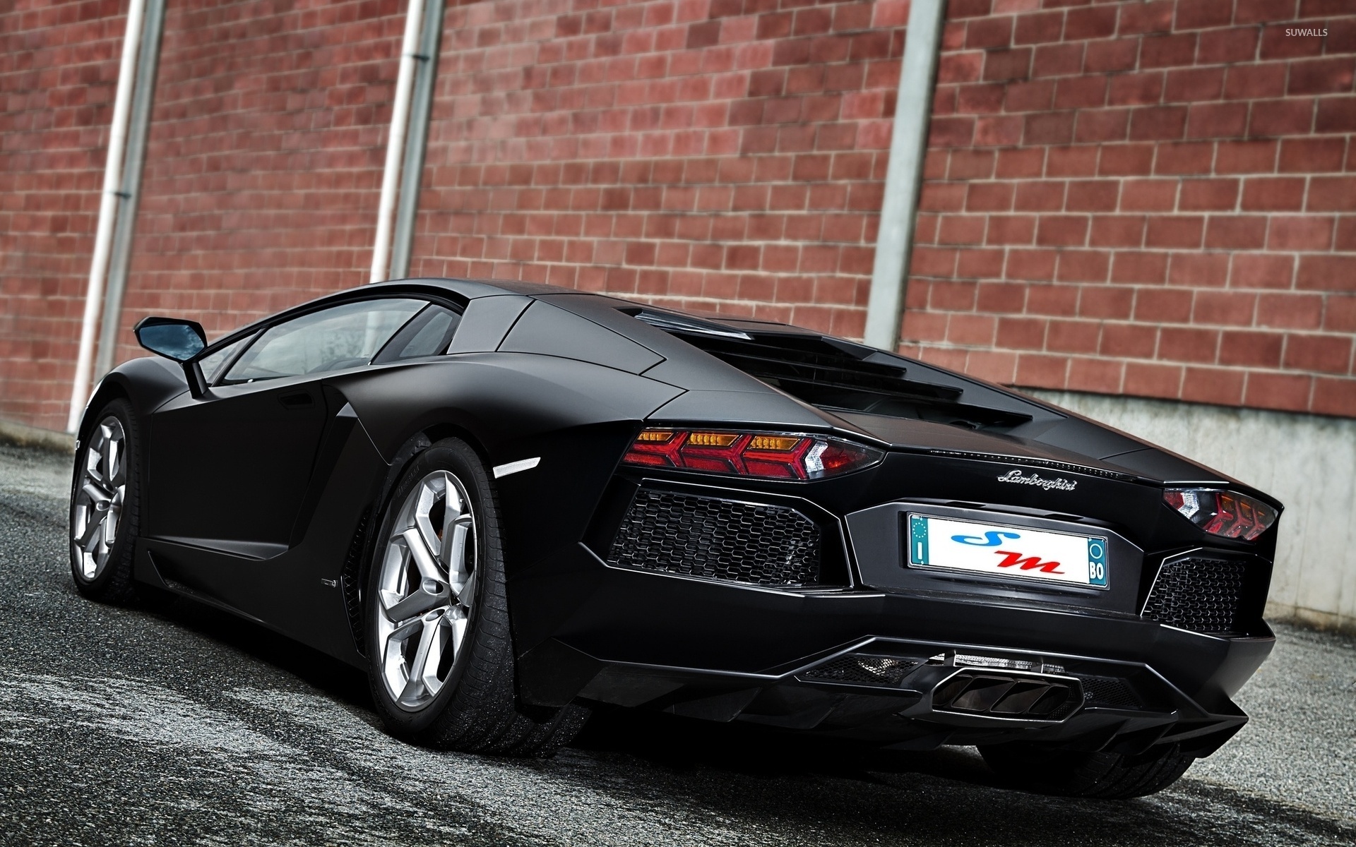 Side view of a black SM Tuning Lamborghini Aventador wallpaper - Car