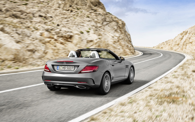 Silver 2016 Mercedes-Benz SLC 300 on the road Wallpaper