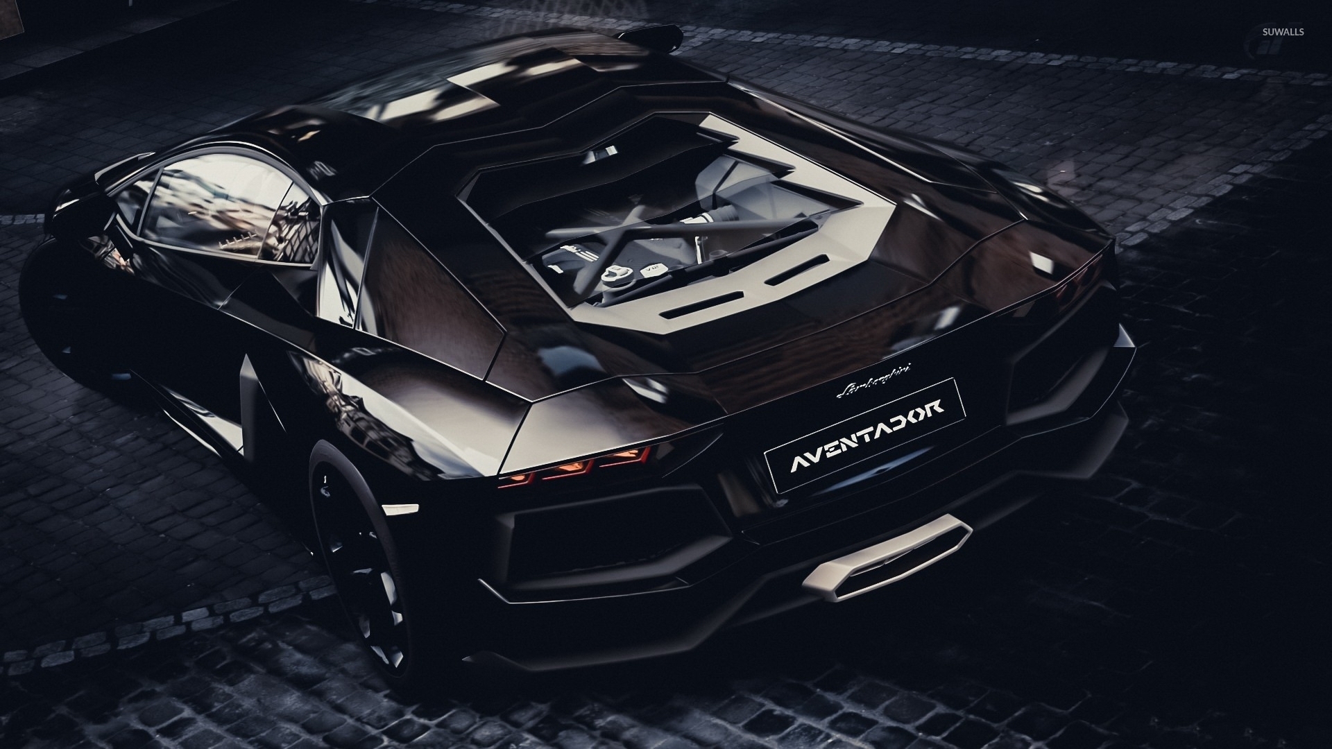 Top view of a black Lamborghini Aventador wallpaper - Car wallpapers -  #52404