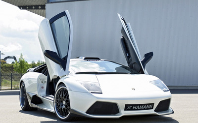 White 2008 Hamann Lamborghini Murcielago with opened doors wallpaper