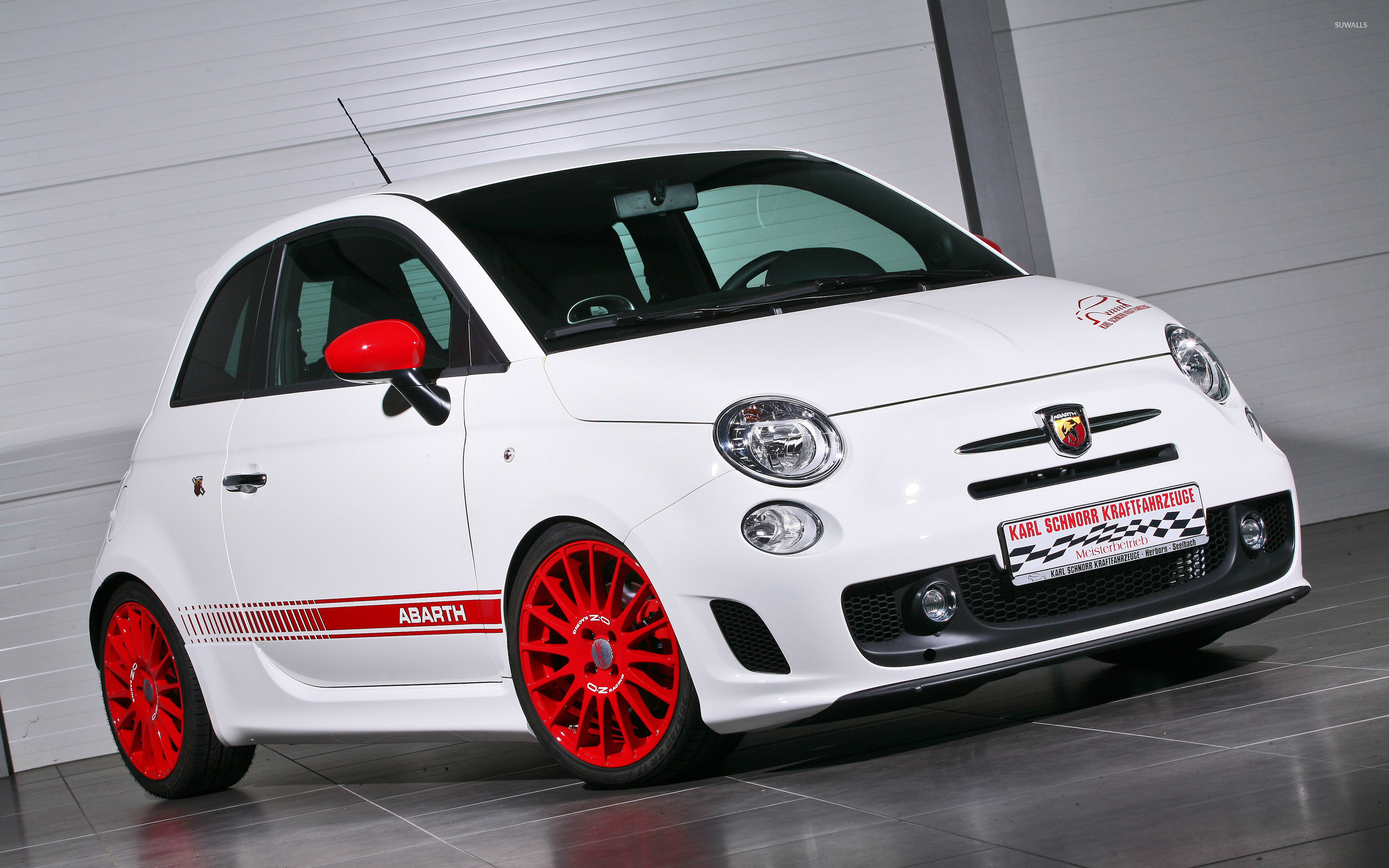 White Abarth Fiat 500 Front Side View Wallpaper Car Wallpapers