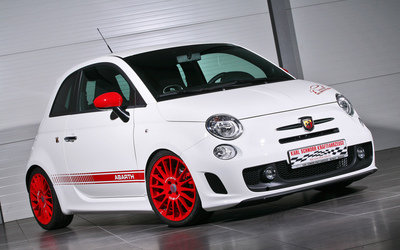 White Abarth Fiat 500 front side view Wallpaper