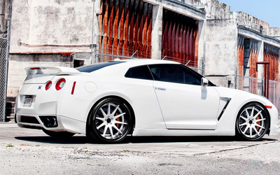 White Nissan GT-R by the abandoned factory wallpaper