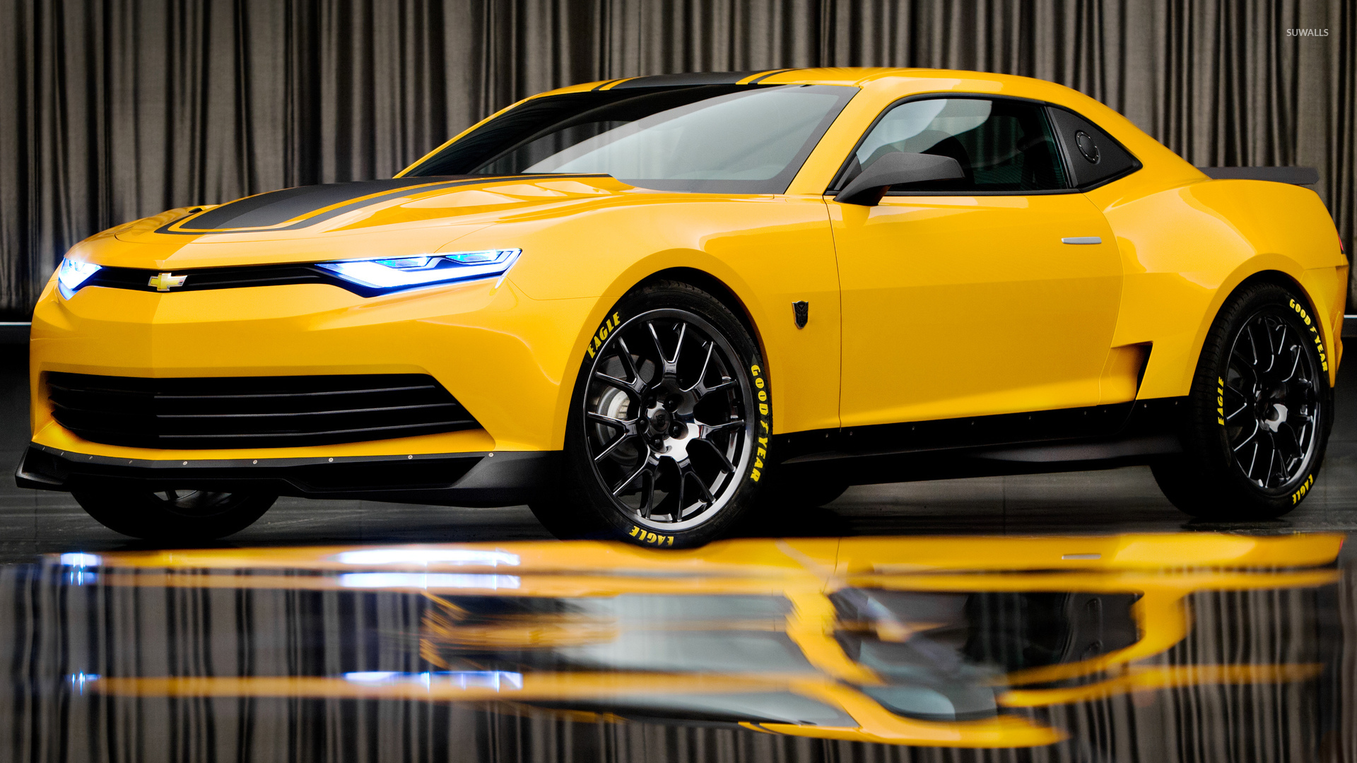 Yellow Chevrolet Camaro with headlights on wallpaper Car wallpapers 54528