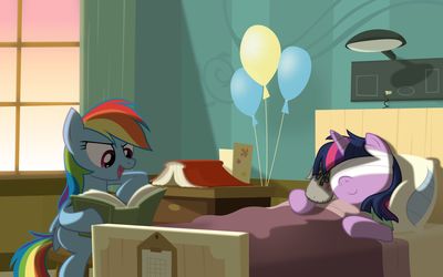 Rainbow Dash reading to Twilight Sparkle in the hospital wallpaper